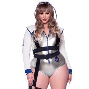 Plus Galaxy Girl Astronaut Costume , Lame Zipper Bodysuit, Belt with Leg Garter